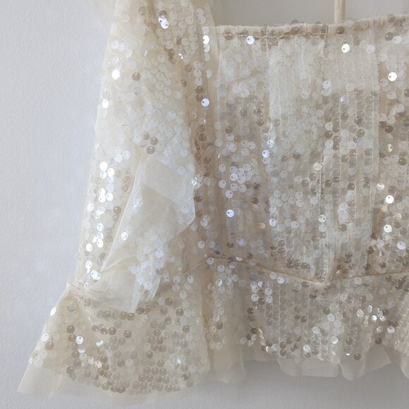 Anthropologie Cream Sequin Blouse - Picture 4 of 6